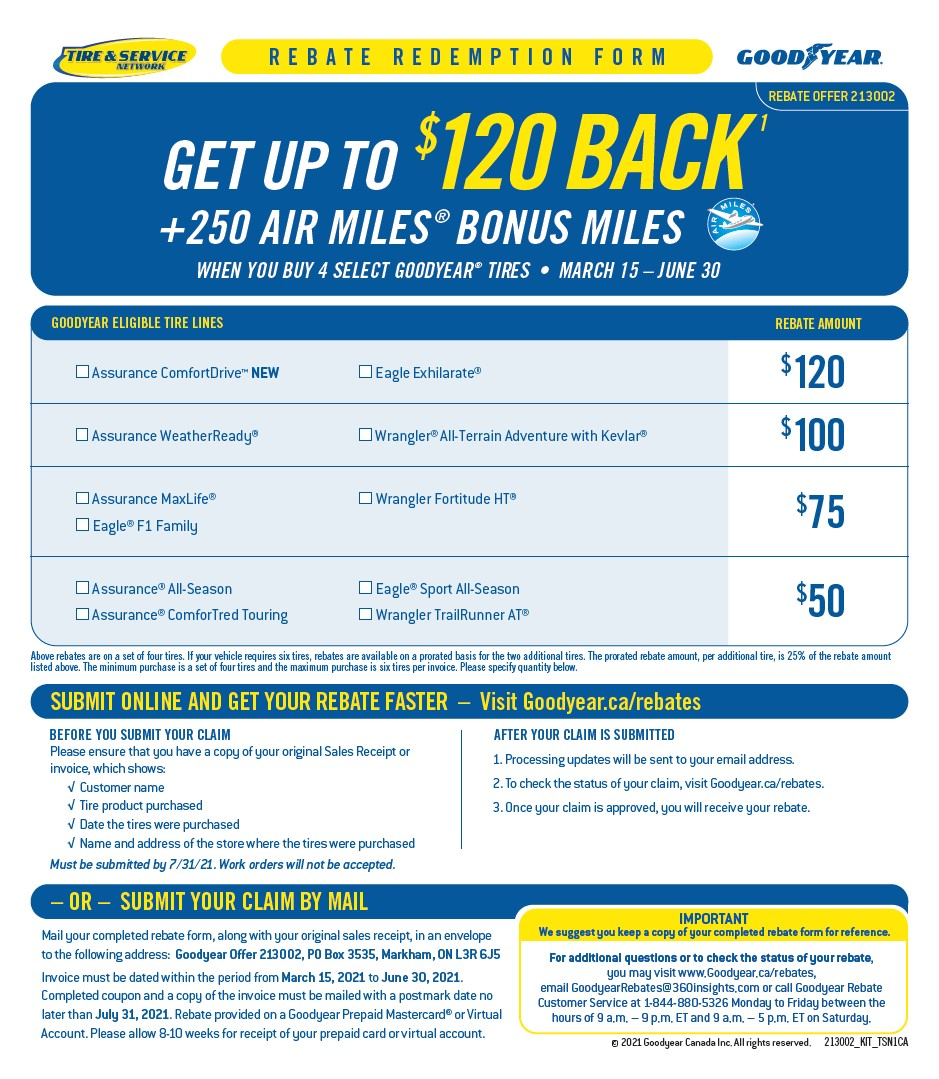 Goodyear Rebate Form 2021 Printable Rebate Form