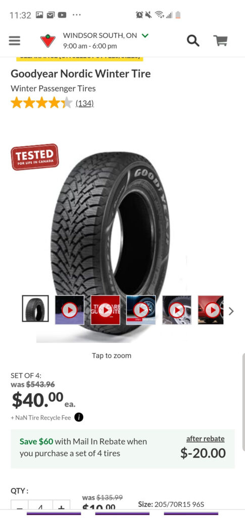  Canadian Tire Goodyear Nordic Winter Tire 20 00 With Rebate 