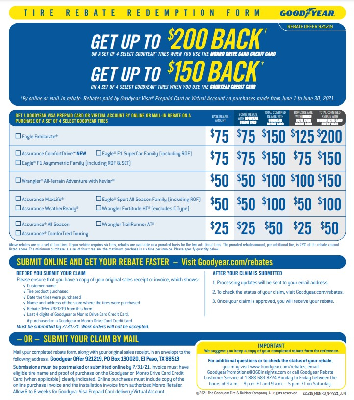 Goodyear Drive Card Rebate June 2021 Car X