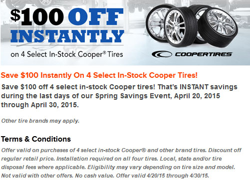 NTB 100 OFF Cooper Tires April 2015