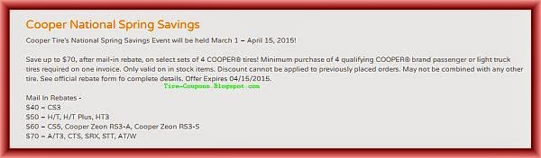 Cooper Tire Rebate And Coupons September 2018