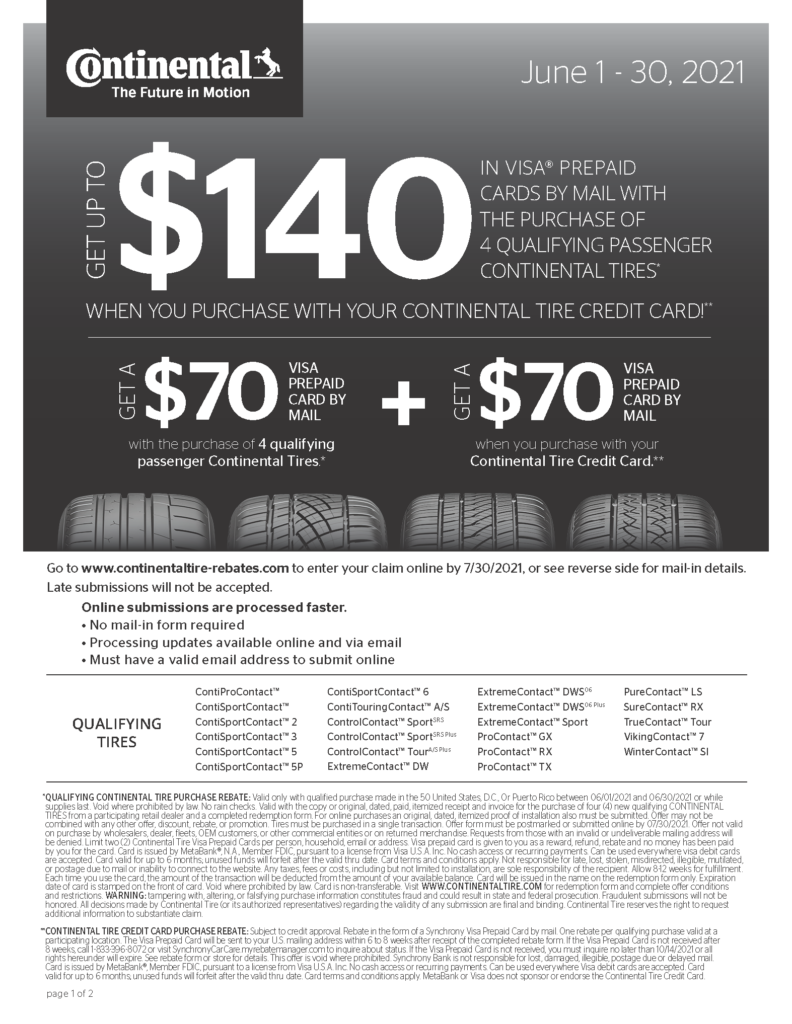 Continental Tire Rebate June 2021 Car X