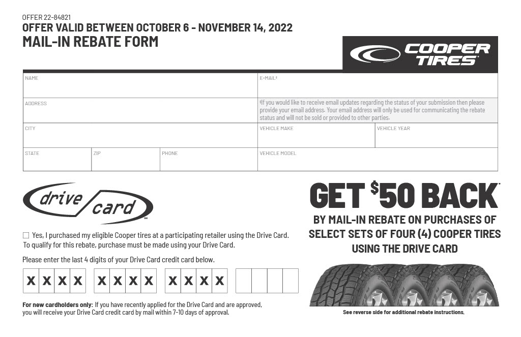 Cooper Tire Rebate Oct Nov Summer 2022 Car X