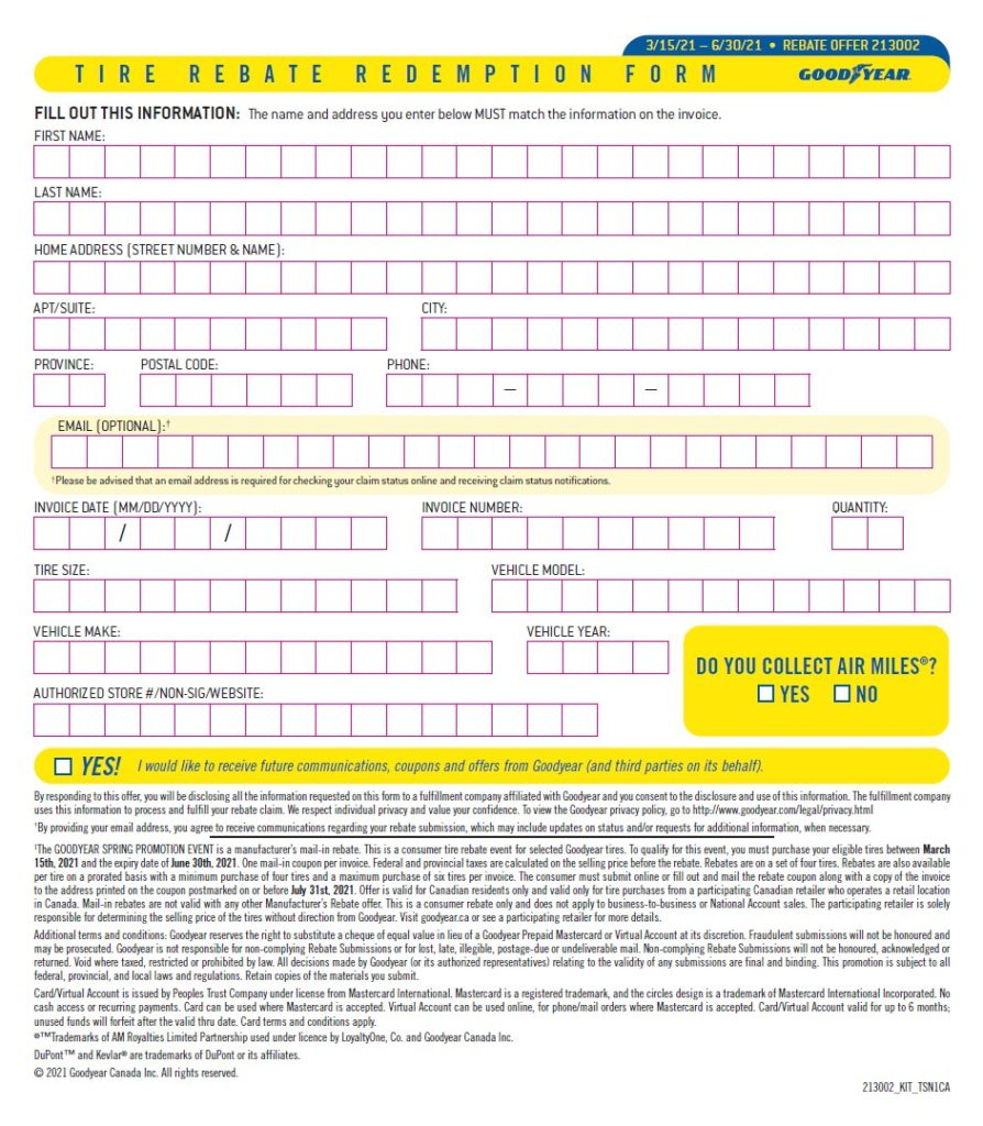 Goodyear Tire Rebate Form September 2022 2022 Tirerebate