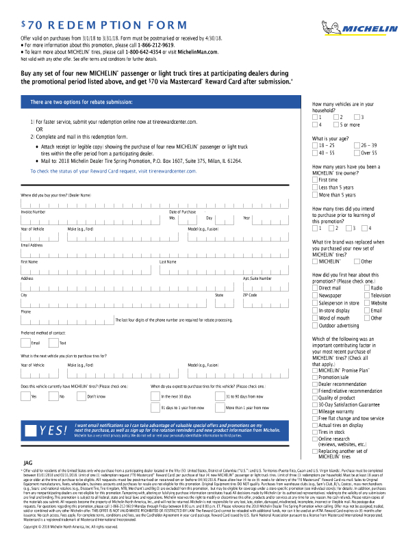 Michelin Tire Rebate Form August 2022 2022 Tirerebate