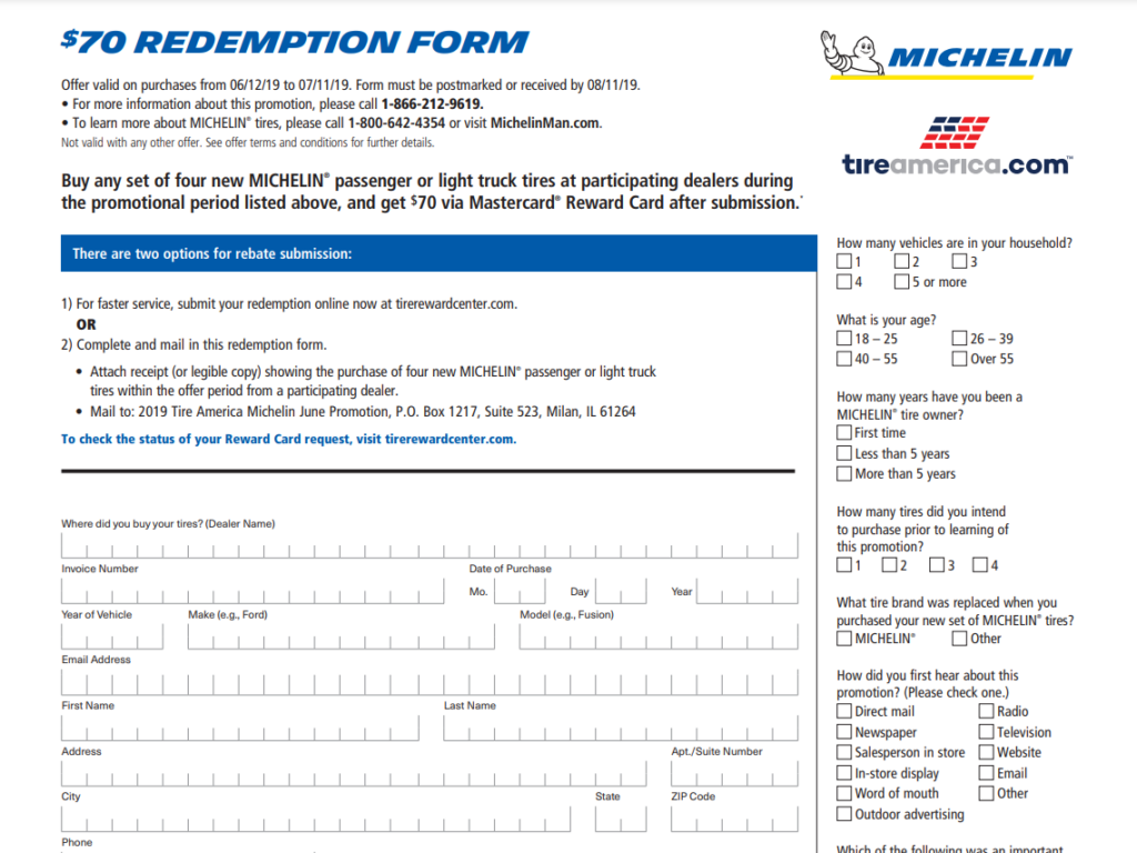 Michelin Tires Rebate Costco Printable Rebate Form